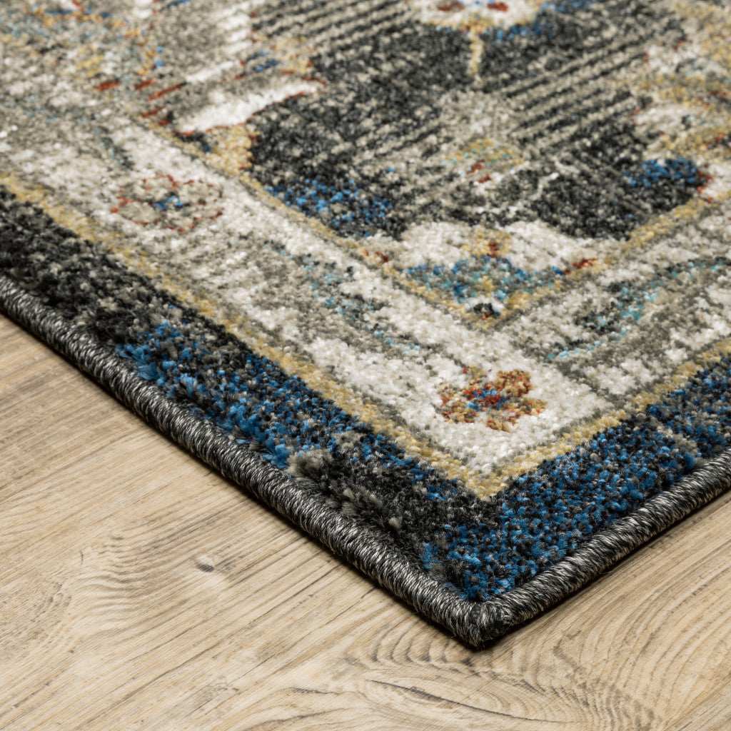 2' X 8' Charcoal Blue Gold Rust And Beige Oriental Power Loom Stain Resistant Runner Rug - Homeroots - Flyclothing LLC