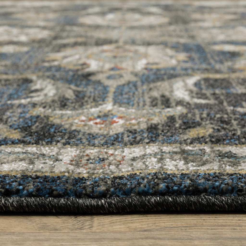 2' X 8' Charcoal Blue Gold Rust And Beige Oriental Power Loom Stain Resistant Runner Rug - Homeroots - Flyclothing LLC