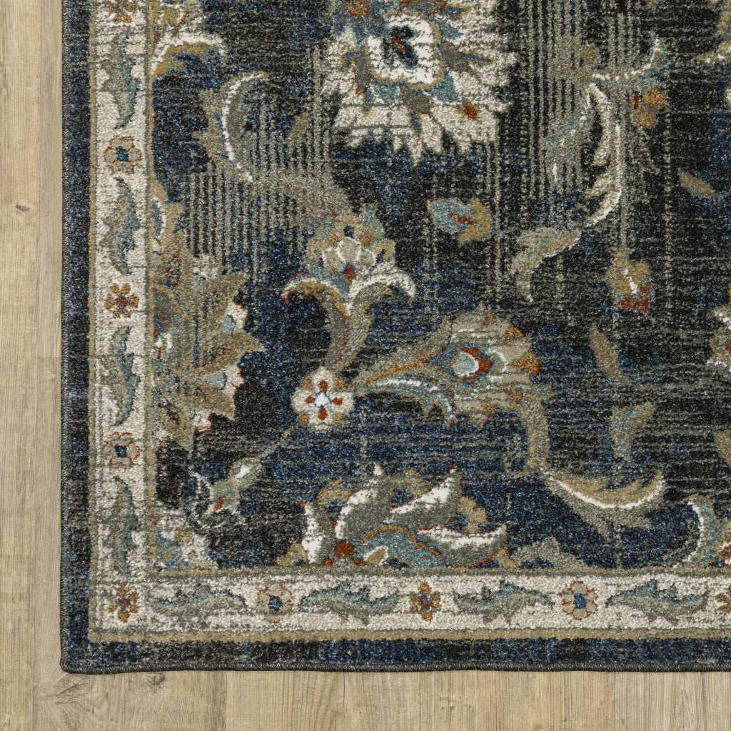 2' X 8' Charcoal Blue Gold Rust And Beige Oriental Power Loom Stain Resistant Runner Rug - Homeroots - Flyclothing LLC