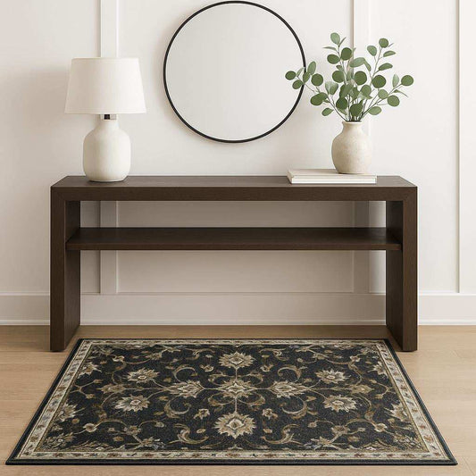 4' X 6' Charcoal Blue Gold Rust And Beige Oriental Power Loom Stain Resistant Area Rug - Homeroots - Flyclothing LLC