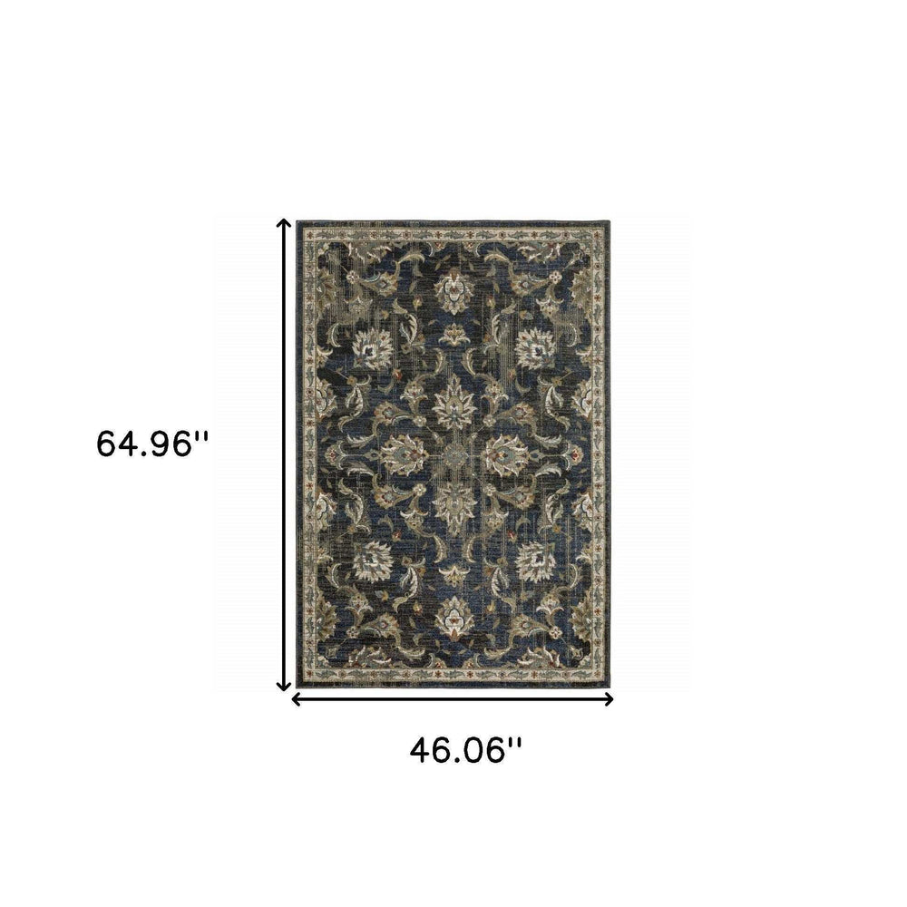 4' X 6' Charcoal Blue Gold Rust And Beige Oriental Power Loom Stain Resistant Area Rug - Homeroots - Flyclothing LLC