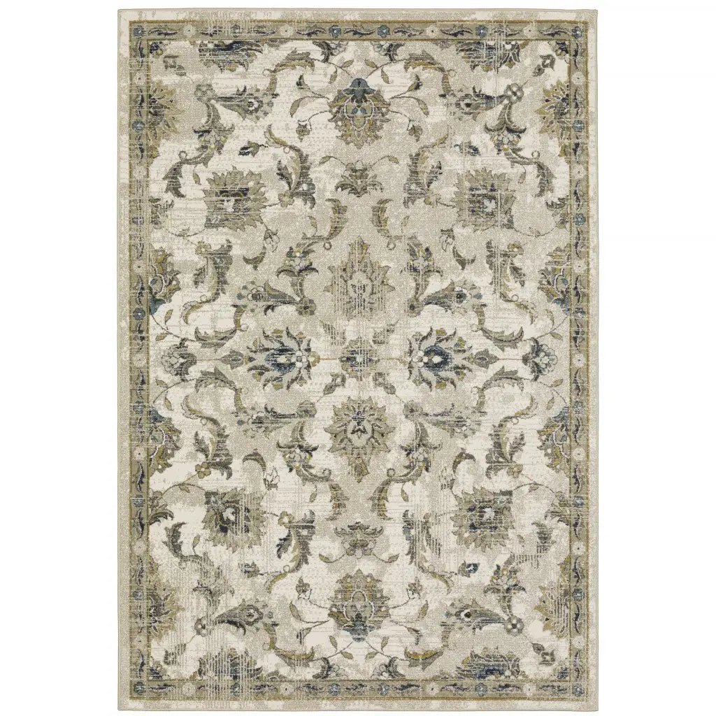 4' X 6' Beige Gold Blue And Grey Oriental Power Loom Stain Resistant Area Rug - Homeroots - Flyclothing LLC