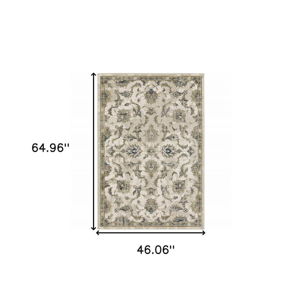 4' X 6' Beige Gold Blue And Grey Oriental Power Loom Stain Resistant Area Rug - Homeroots - Flyclothing LLC