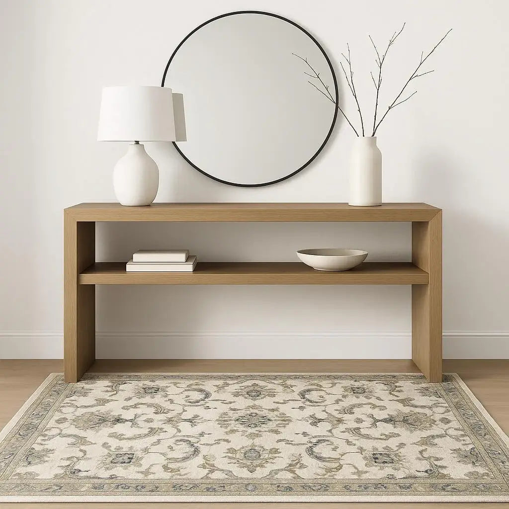 4' X 6' Beige Gold Blue And Grey Oriental Power Loom Stain Resistant Area Rug - Homeroots - Flyclothing LLC