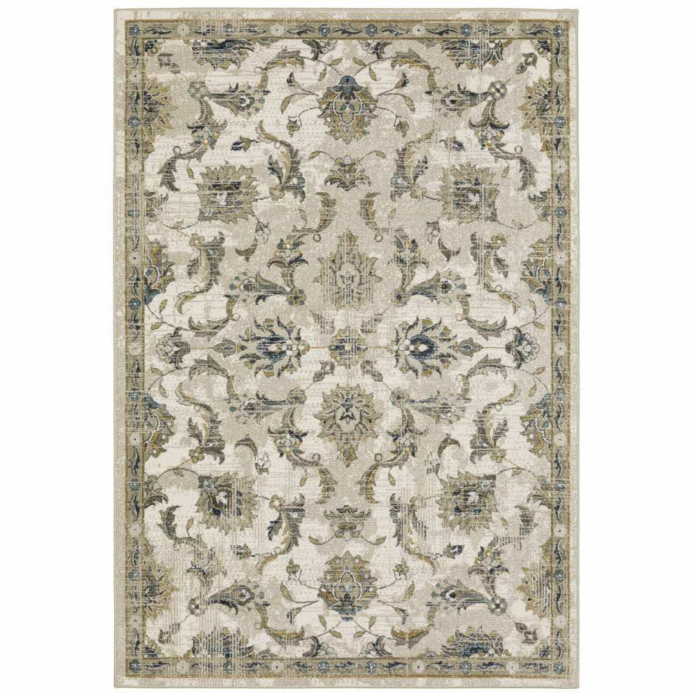 6' X 9' Beige Gold Blue And Grey Oriental Power Loom Stain Resistant Area Rug - Homeroots - Flyclothing LLC