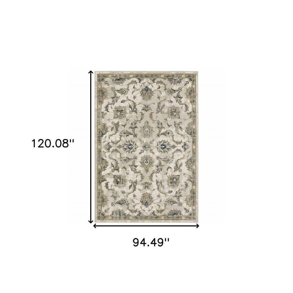 8' X 10' Beige Gold Blue And Grey Oriental Power Loom Stain Resistant Area Rug - Homeroots - Flyclothing LLC