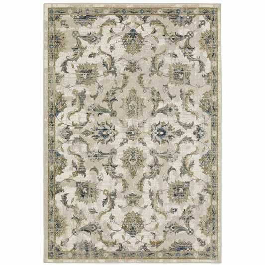 8' X 10' Beige Gold Blue And Grey Oriental Power Loom Stain Resistant Area Rug - Homeroots - Flyclothing LLC