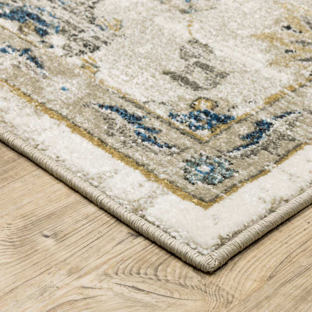 8' X 10' Beige Gold Blue And Grey Oriental Power Loom Stain Resistant Area Rug - Homeroots - Flyclothing LLC