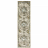 2' X 8' Grey Blue Beige And Gold Oriental Power Loom Stain Resistant Runner Rug - Homeroots - Flyclothing LLC
