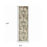 2' X 8' Grey Blue Beige And Gold Oriental Power Loom Stain Resistant Runner Rug - Homeroots - Flyclothing LLC
