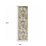 2' X 8' Grey Blue Beige And Gold Oriental Power Loom Stain Resistant Runner Rug - Homeroots - Flyclothing LLC