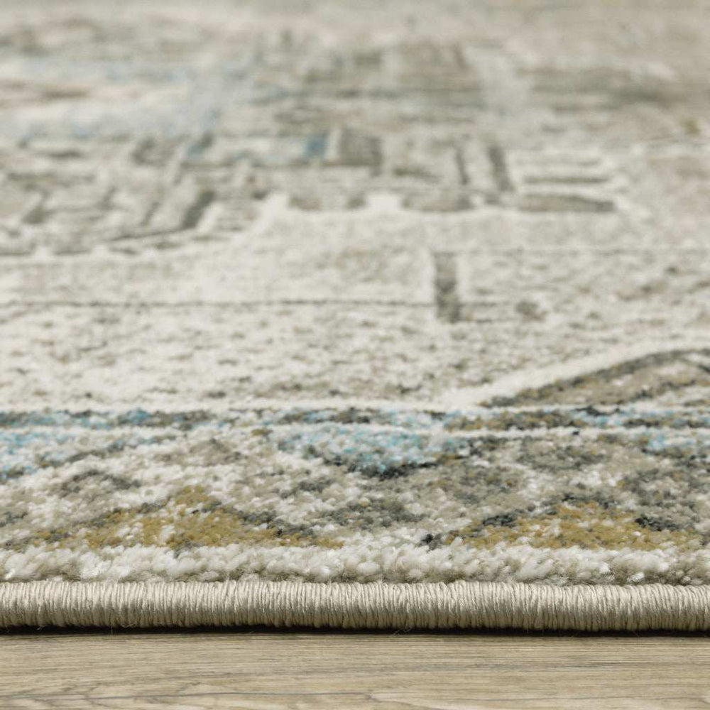 2' X 8' Grey Blue Beige And Gold Oriental Power Loom Stain Resistant Runner Rug - Homeroots - Flyclothing LLC