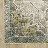 2' X 8' Grey Blue Beige And Gold Oriental Power Loom Stain Resistant Runner Rug