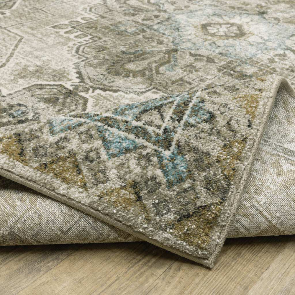 2' X 8' Grey Blue Beige And Gold Oriental Power Loom Stain Resistant Runner Rug - Homeroots - Flyclothing LLC