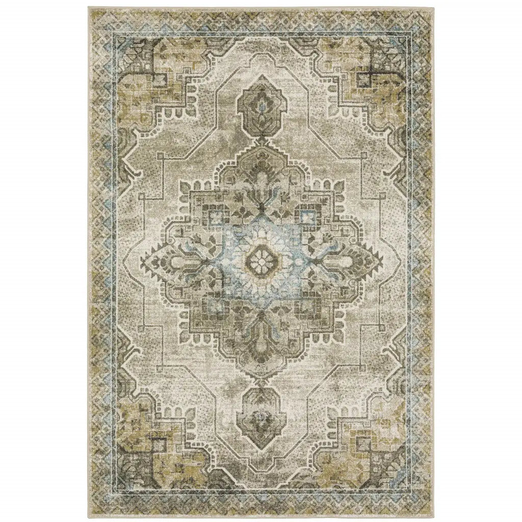 4' X 6' Grey Blue Beige And Gold Oriental Power Loom Stain Resistant Area Rug - Homeroots - Flyclothing LLC