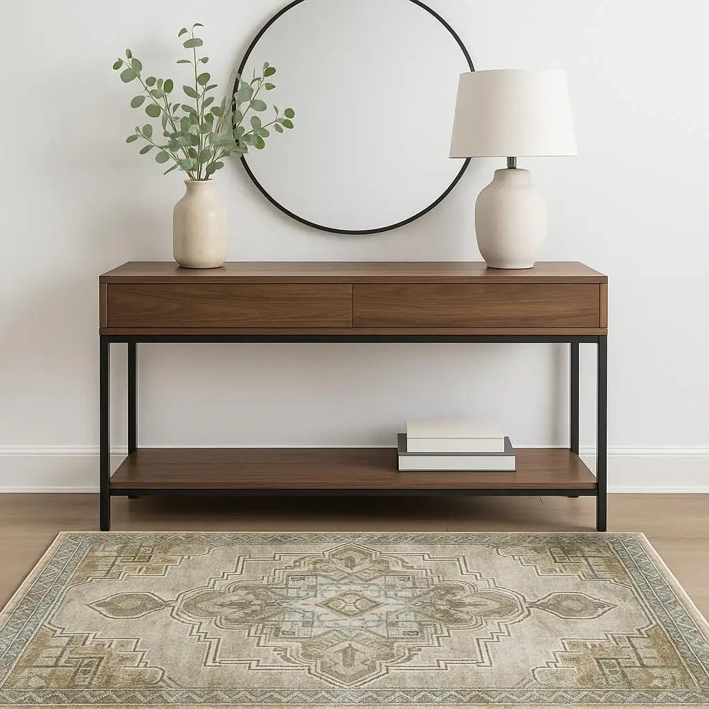 4' X 6' Grey Blue Beige And Gold Oriental Power Loom Stain Resistant Area Rug - Homeroots - Flyclothing LLC