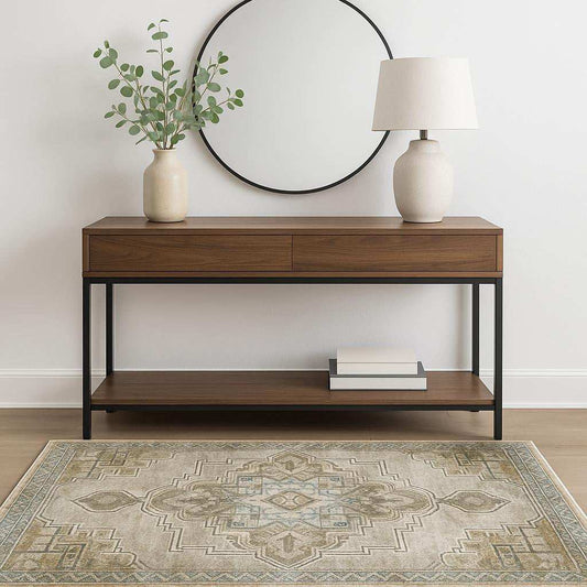 4' X 6' Grey Blue Beige And Gold Oriental Power Loom Stain Resistant Area Rug - Homeroots - Flyclothing LLC