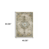4' X 6' Grey Blue Beige And Gold Oriental Power Loom Stain Resistant Area Rug - Homeroots - Flyclothing LLC
