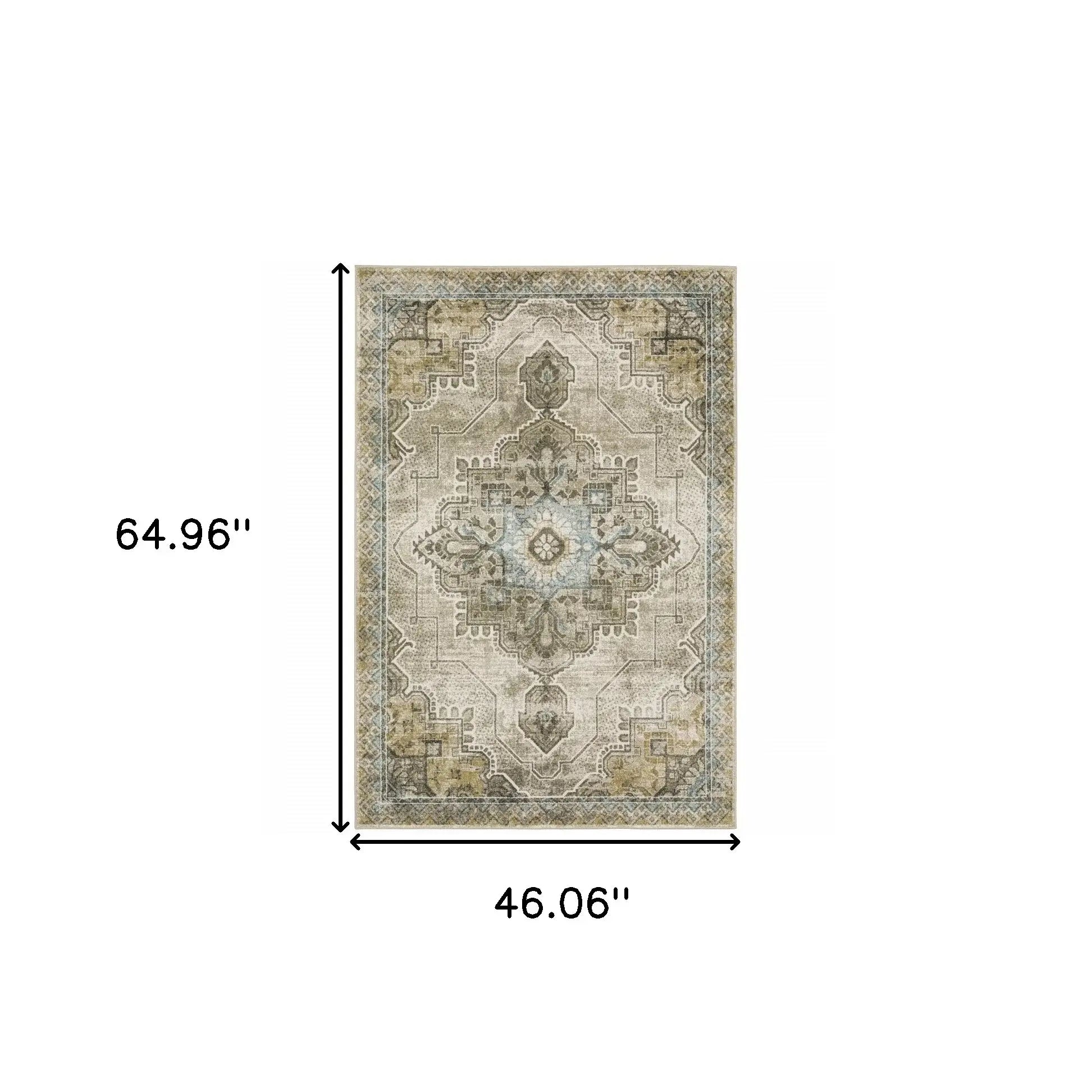 4' X 6' Grey Blue Beige And Gold Oriental Power Loom Stain Resistant Area Rug - Homeroots - Flyclothing LLC