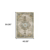 4' X 6' Grey Blue Beige And Gold Oriental Power Loom Stain Resistant Area Rug - Homeroots - Flyclothing LLC