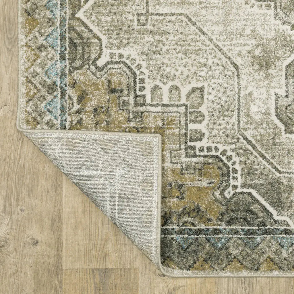 5' X 7' Grey Blue Beige And Gold Oriental Power Loom Stain Resistant Area Rug - Homeroots - Flyclothing LLC