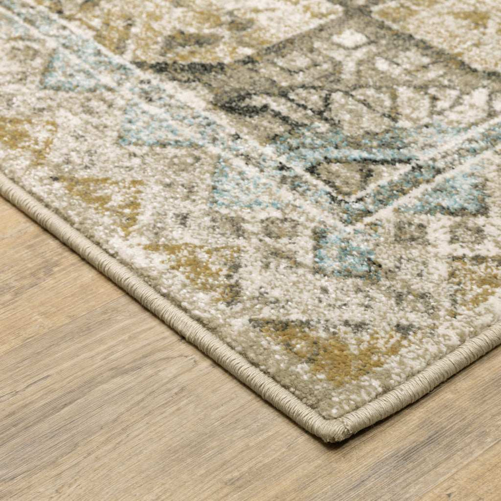 6' X 9' Grey Blue Beige And Gold Oriental Power Loom Stain Resistant Area Rug - Homeroots - Flyclothing LLC