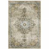 8' X 10' Grey Blue Beige And Gold Oriental Power Loom Stain Resistant Area Rug - Homeroots - Flyclothing LLC