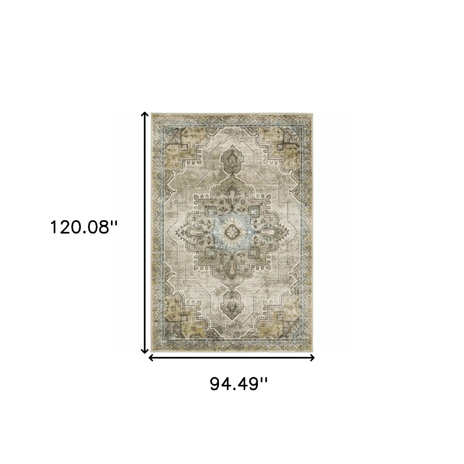 8' X 10' Grey Blue Beige And Gold Oriental Power Loom Stain Resistant Area Rug - Homeroots - Flyclothing LLC