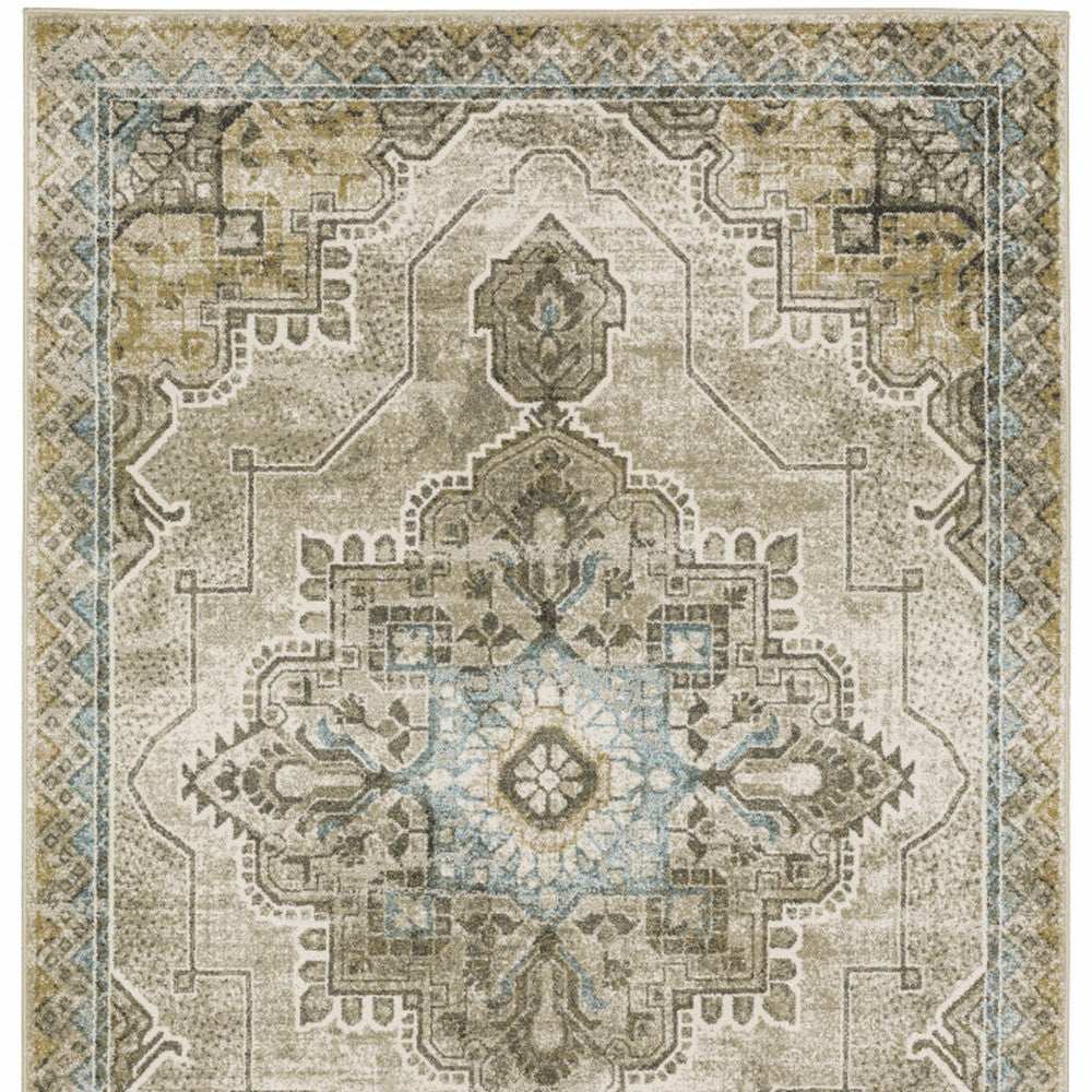 10' X 13' Grey Blue Beige And Gold Oriental Power Loom Stain Resistant Area Rug - Homeroots - Flyclothing LLC