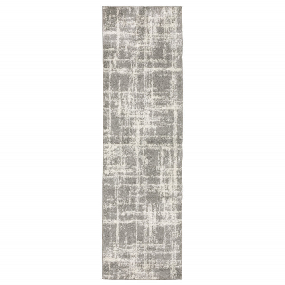 2' X 8' Grey And Ivory Abstract Shag Power Loom Stain Resistant Runner Rug - Homeroots