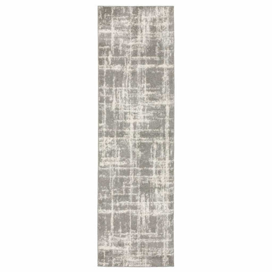2' X 8' Grey And Ivory Abstract Shag Power Loom Stain Resistant Runner Rug - Homeroots - Flyclothing LLC