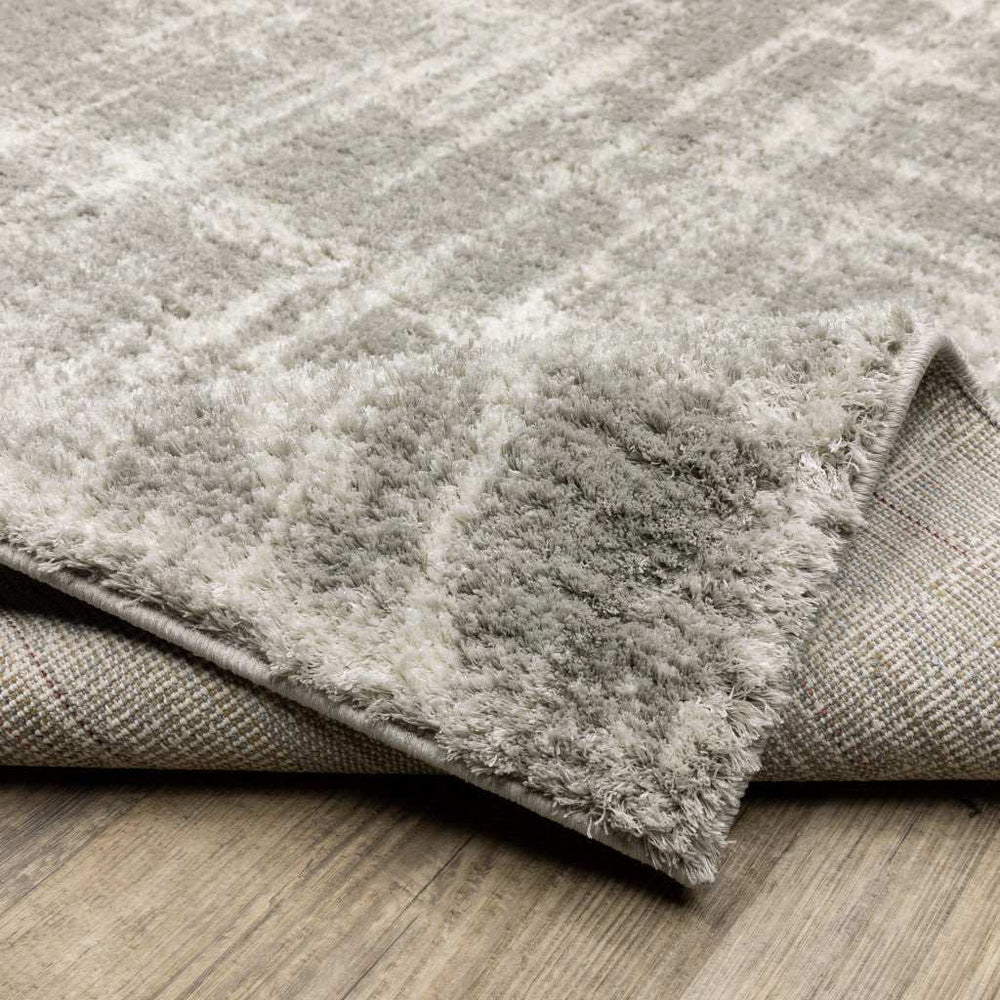 2' X 8' Grey And Ivory Abstract Shag Power Loom Stain Resistant Runner Rug - Homeroots - Flyclothing LLC