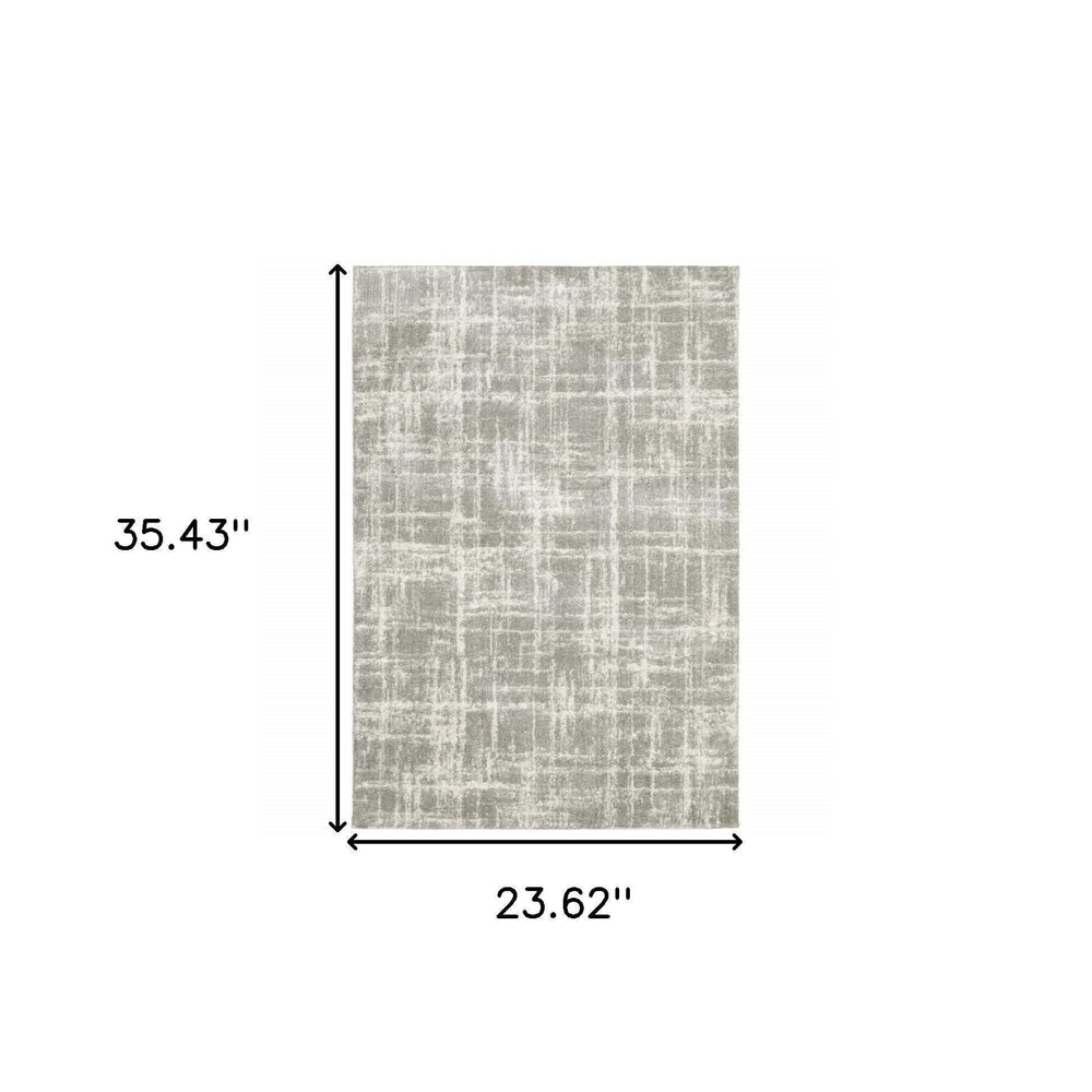 2' X 3' Grey And Ivory Abstract Shag Power Loom Stain Resistant Area Rug - Homeroots - Flyclothing LLC