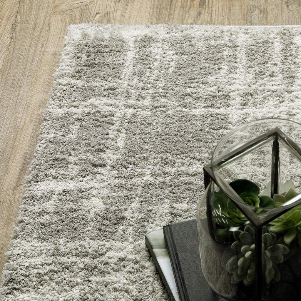 2' X 3' Grey And Ivory Abstract Shag Power Loom Stain Resistant Area Rug - Homeroots - Flyclothing LLC