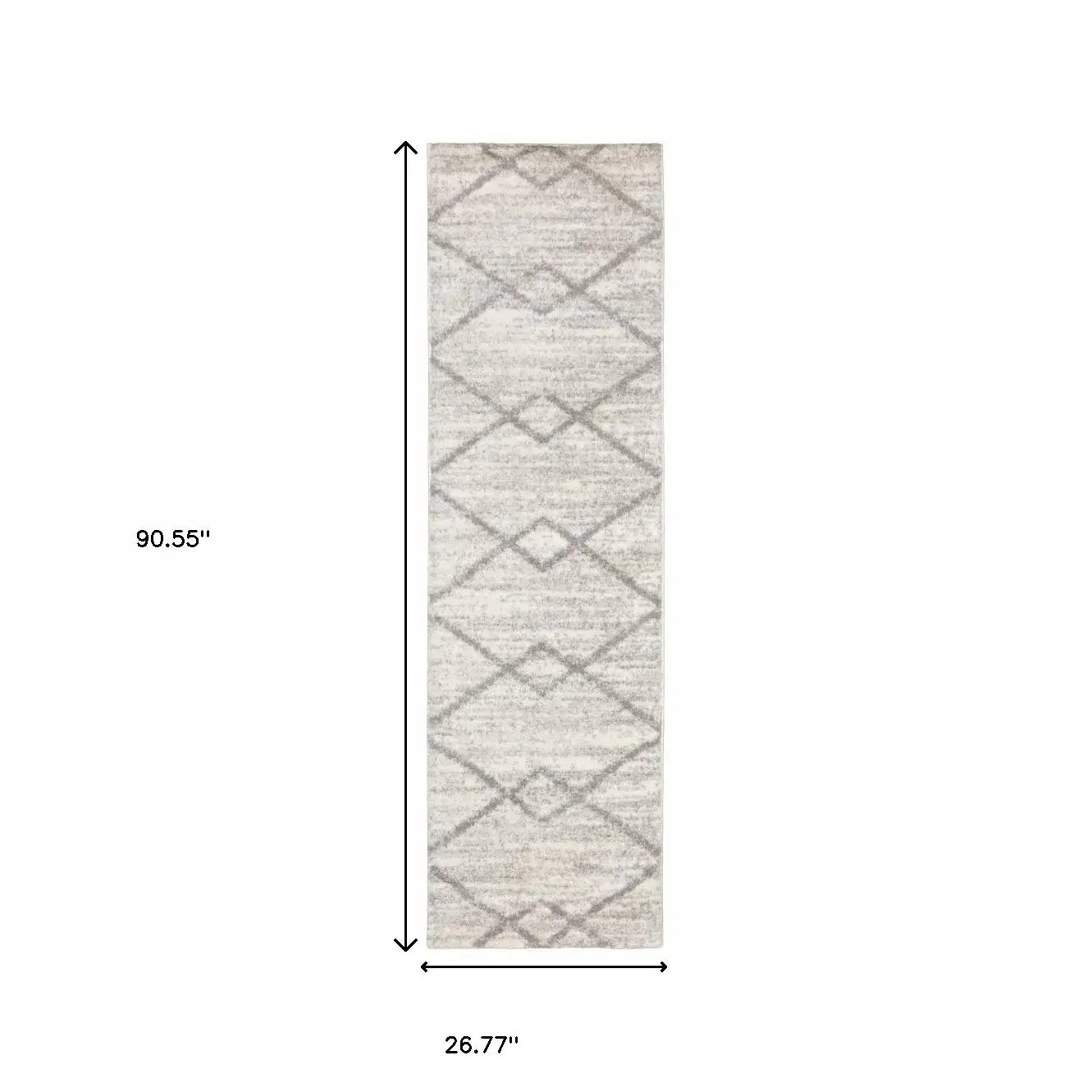 2' X 8' Ivory And Grey Geometric Shag Power Loom Stain Resistant Runner Rug - Homeroots - Flyclothing LLC