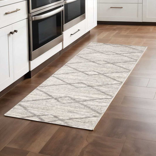 2' X 8' Ivory And Grey Geometric Shag Power Loom Stain Resistant Runner Rug - Homeroots - Flyclothing LLC