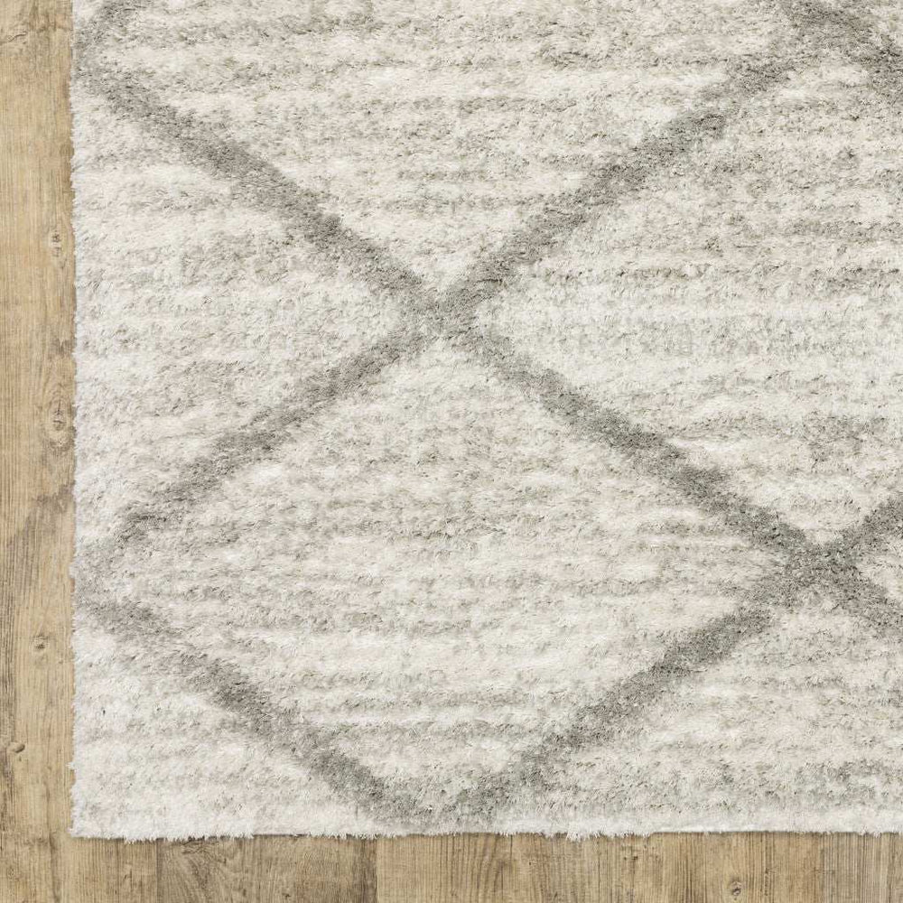 2' X 8' Ivory And Grey Geometric Shag Power Loom Stain Resistant Runner Rug - Homeroots - Flyclothing LLC