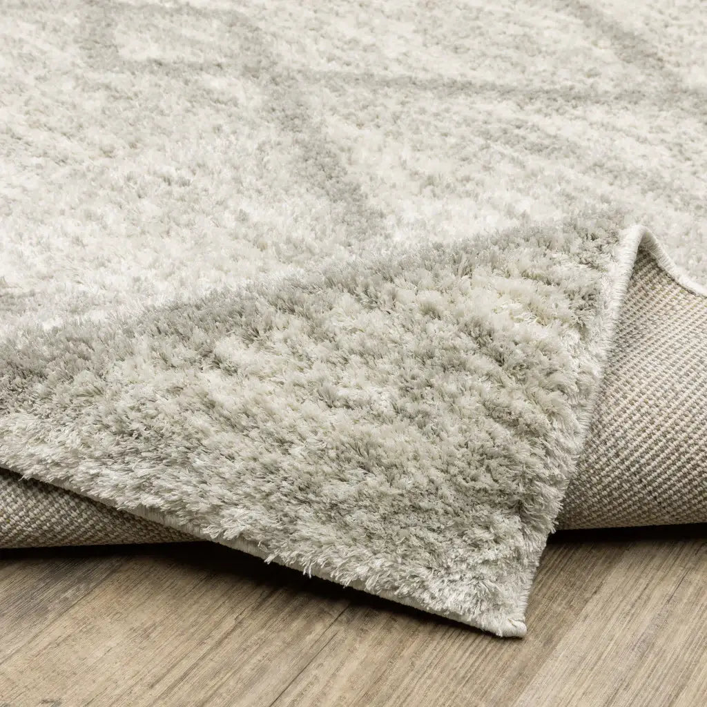 2' X 3' Ivory And Grey Geometric Shag Power Loom Stain Resistant Area Rug - Homeroots - Flyclothing LLC
