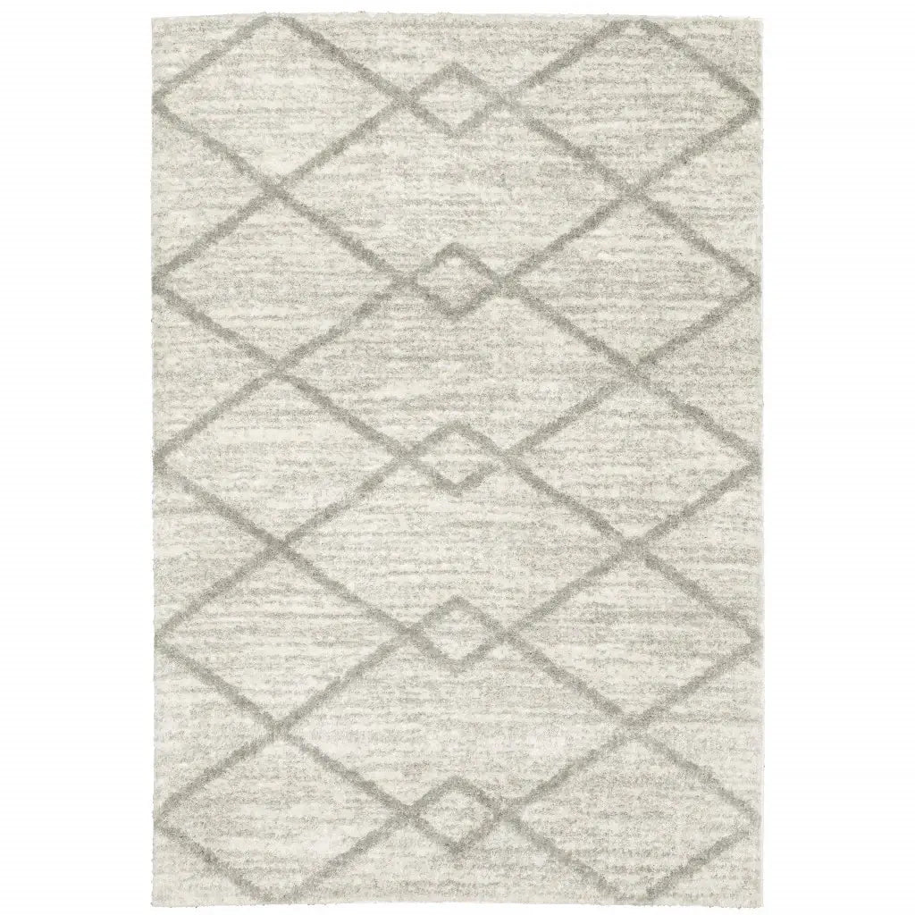 5' X 8' Ivory And Grey Geometric Shag Power Loom Stain Resistant Area Rug - Homeroots - Flyclothing LLC