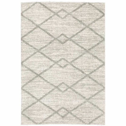 5' X 8' Ivory And Grey Geometric Shag Power Loom Stain Resistant Area Rug - Homeroots - Flyclothing LLC