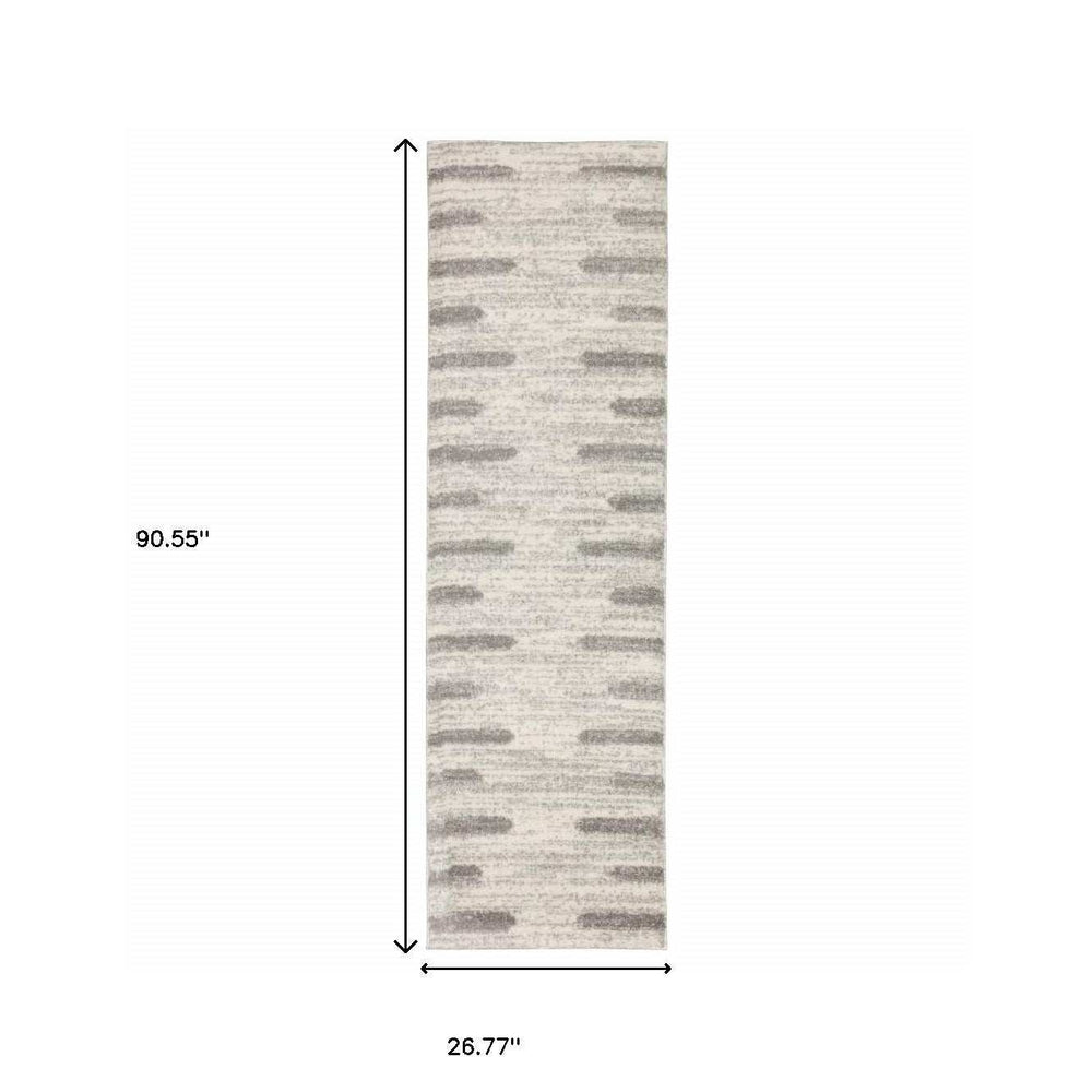 2' X 8' Ivory And Grey Geometric Shag Power Loom Stain Resistant Runner Rug - Homeroots - Flyclothing LLC