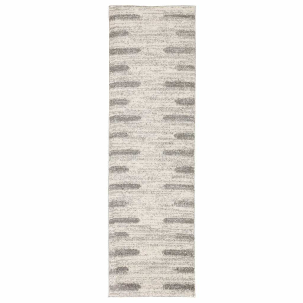 2' X 8' Ivory And Grey Geometric Shag Power Loom Stain Resistant Runner Rug - Homeroots - Flyclothing LLC