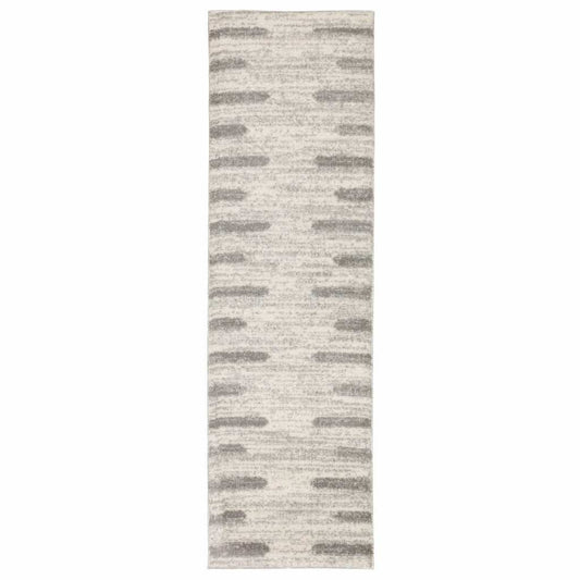 2' X 8' Ivory And Grey Geometric Shag Power Loom Stain Resistant Runner Rug - Homeroots - Flyclothing LLC