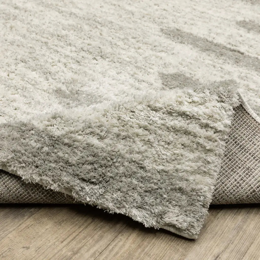 2' X 8' Ivory And Grey Geometric Shag Power Loom Stain Resistant Runner Rug - Homeroots - Flyclothing LLC