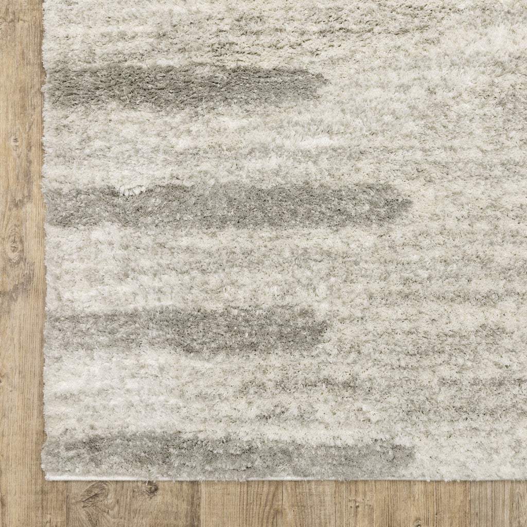 2' X 3' Ivory And Grey Geometric Shag Power Loom Stain Resistant Area Rug - Homeroots - Flyclothing LLC