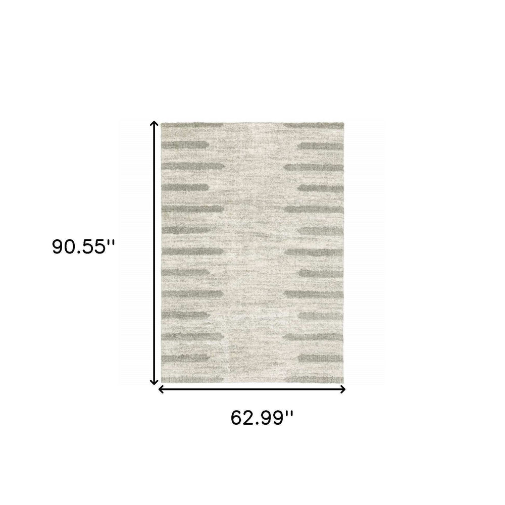 5' X 8' Ivory And Grey Geometric Shag Power Loom Stain Resistant Area Rug - Homeroots - Flyclothing LLC