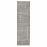 2' X 8' Grey And Ivory Geometric Shag Power Loom Stain Resistant Runner Rug