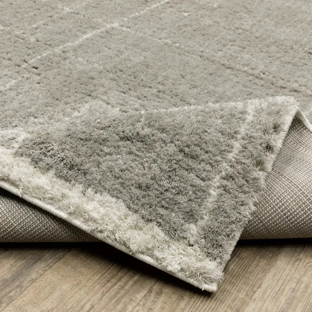 2' X 3' Grey And Ivory Geometric Shag Power Loom Stain Resistant Area Rug - Homeroots - Flyclothing LLC