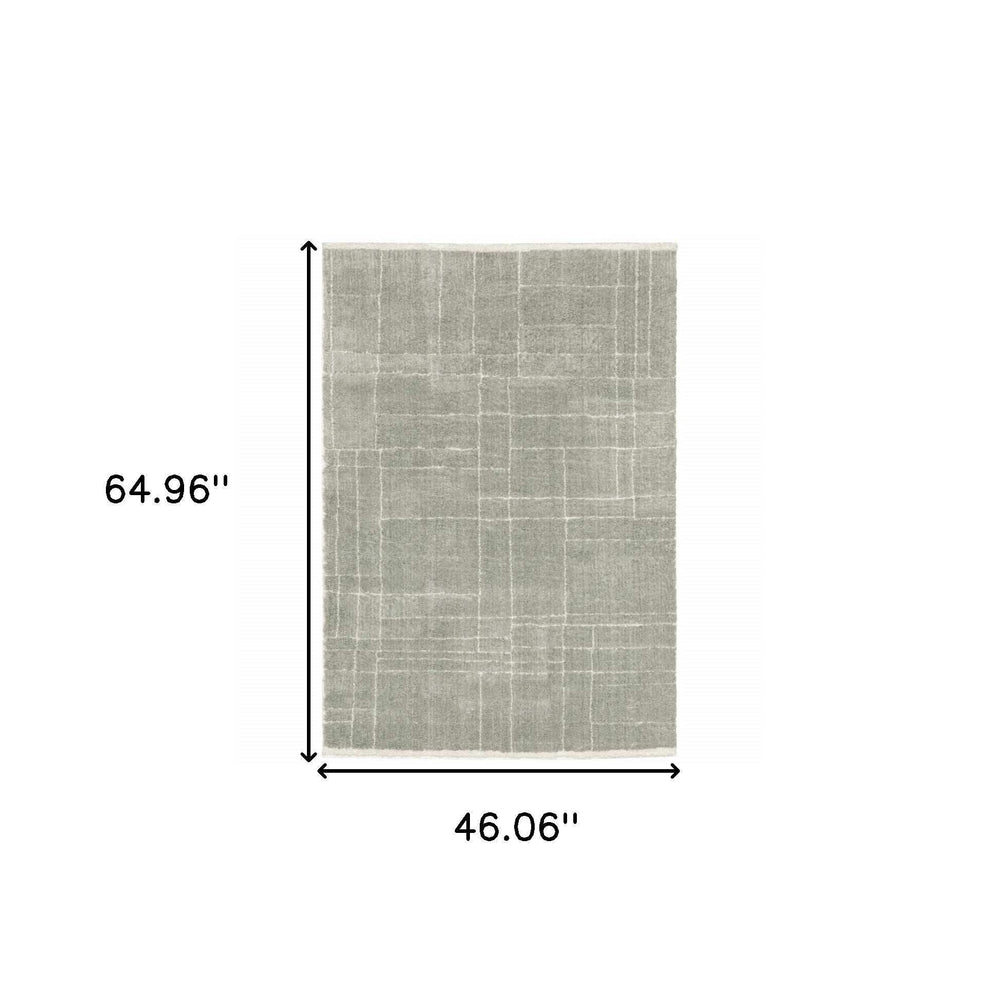 4' X 6' Grey And Ivory Geometric Shag Power Loom Stain Resistant Area Rug - Homeroots - Flyclothing LLC