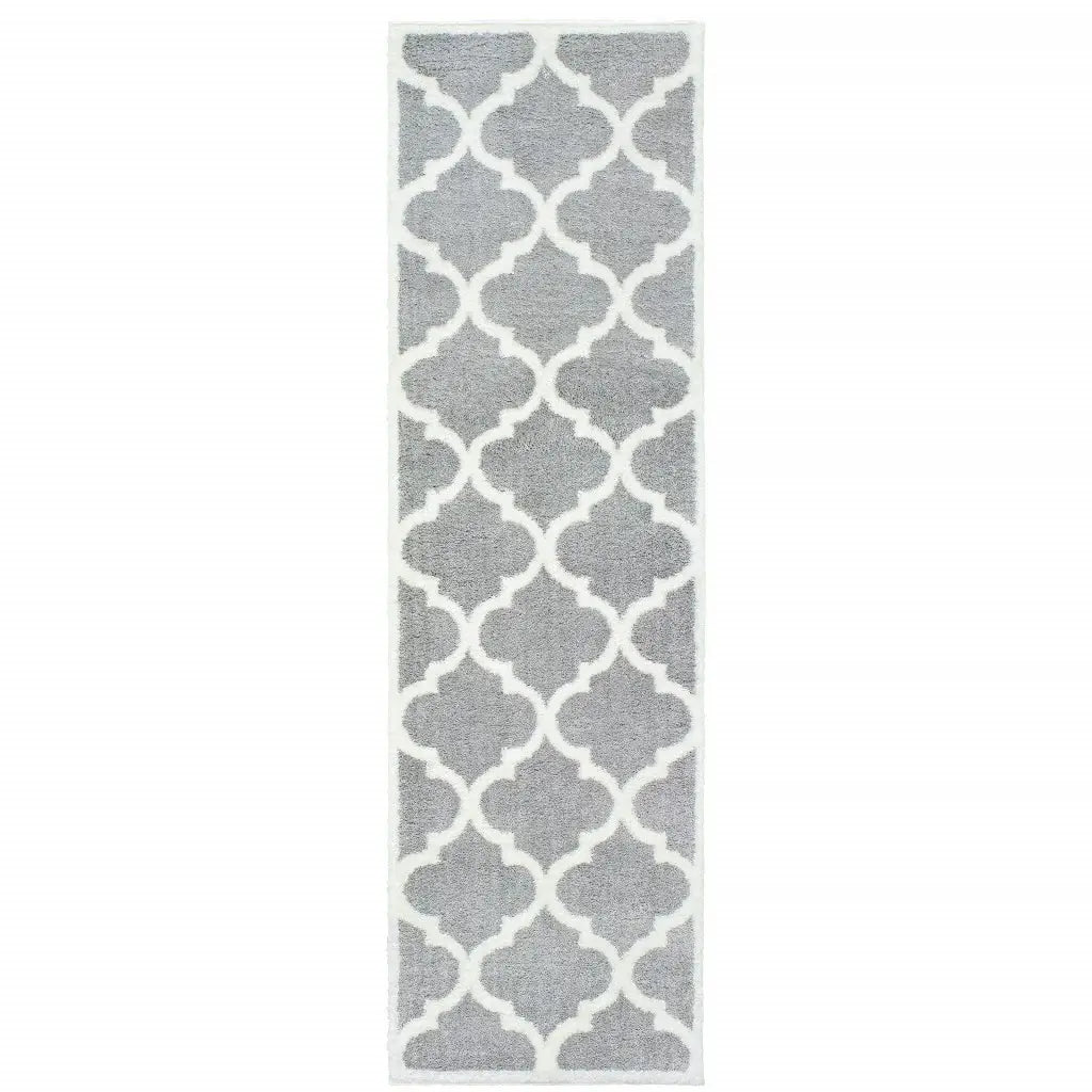 2' X 8' Grey And Ivory Geometric Shag Power Loom Stain Resistant Runner Rug - Homeroots - Flyclothing LLC